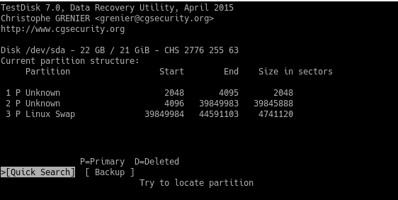 Select partition search type