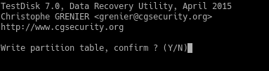 Confirm to write the partition table